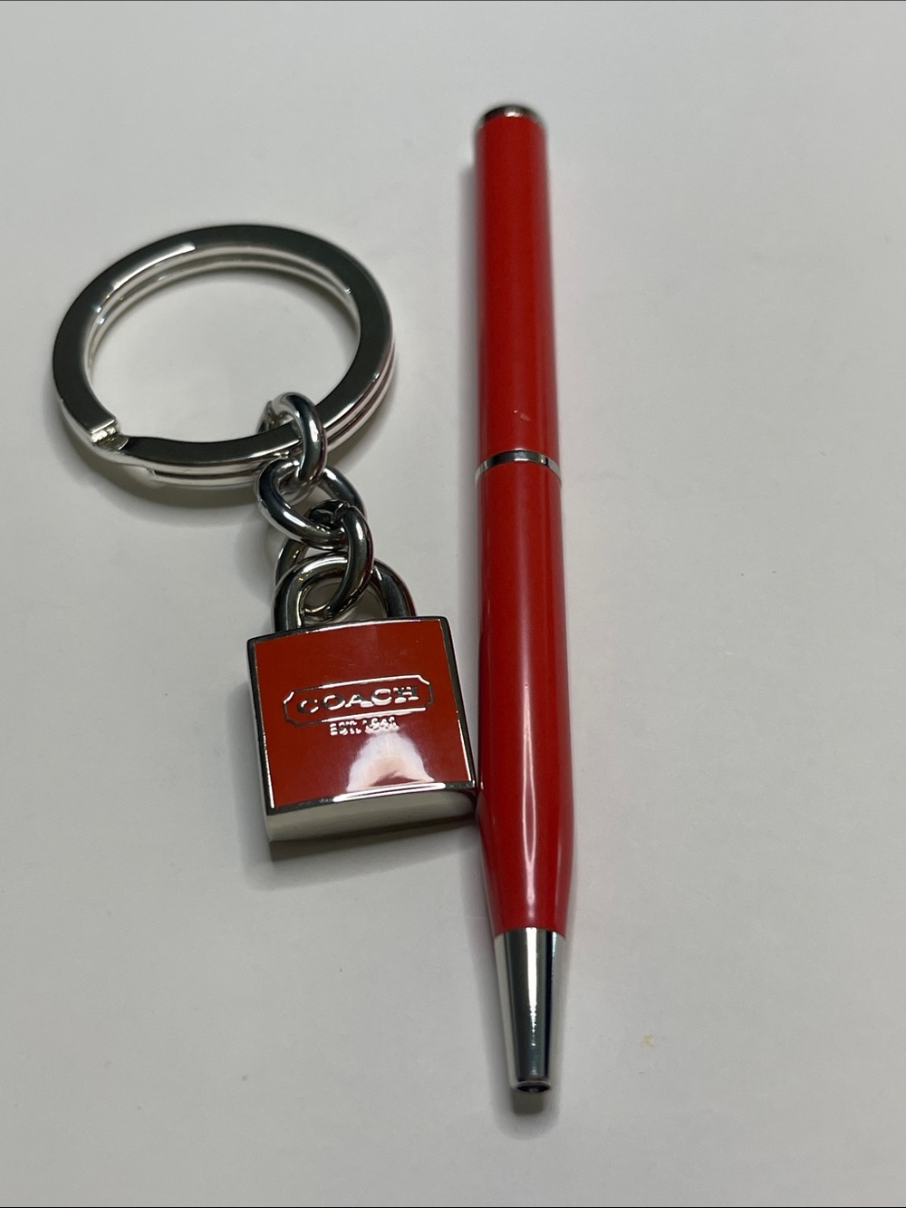 Coach Orange Enamel Padlock Keyring and Coach Pen - Picture 2 of 6